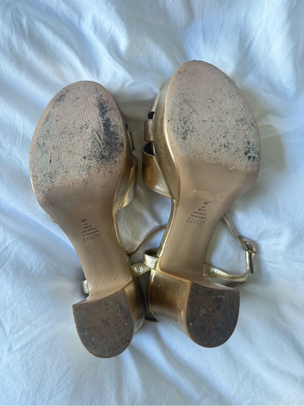 Schultz Gold Platform Sandals with Crisscross Straps Keefa Metallic Leather 9.5 - Picture 5 of 7